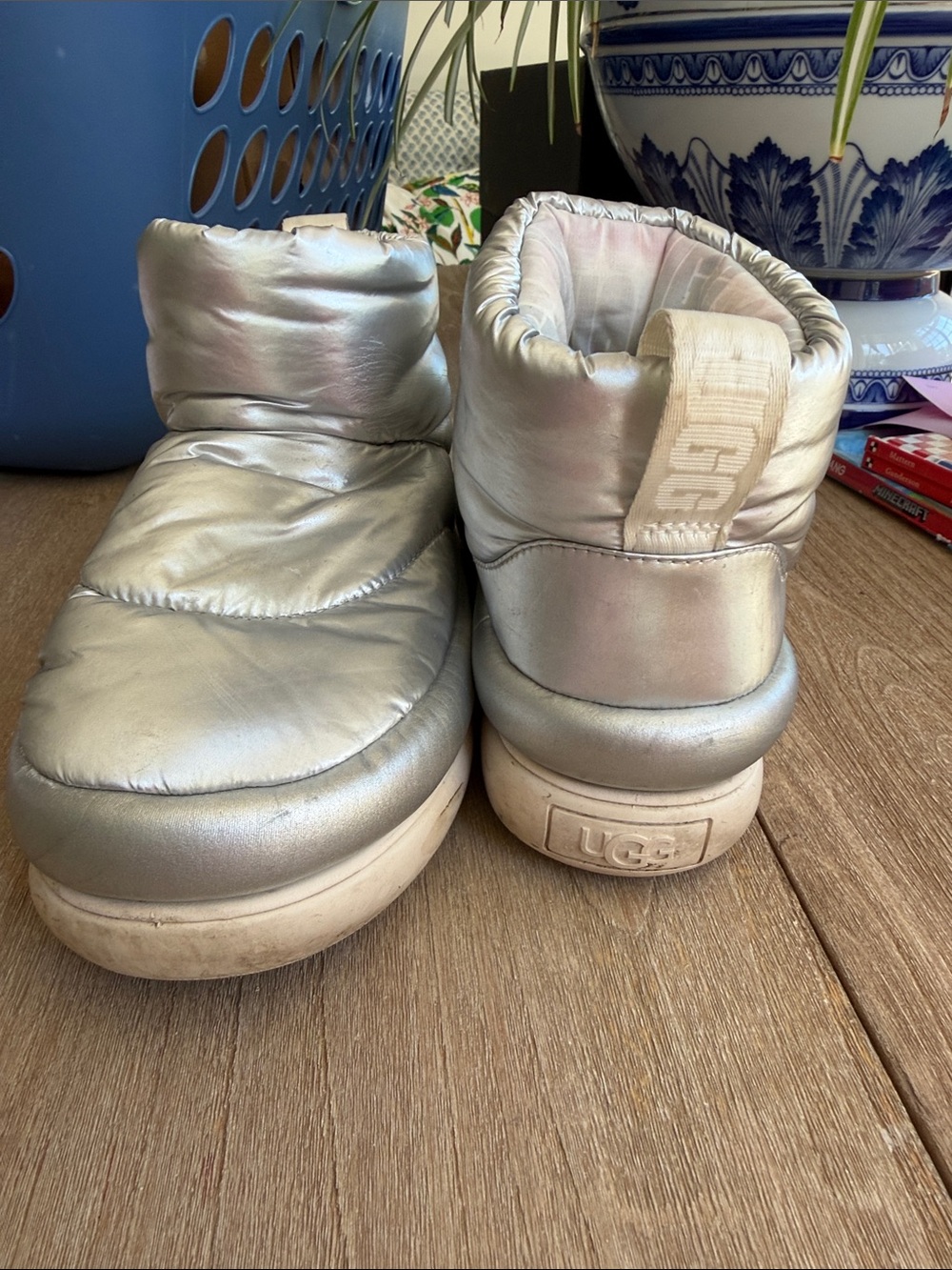 UGG Metallic Silver Puffy Slip-On Boots